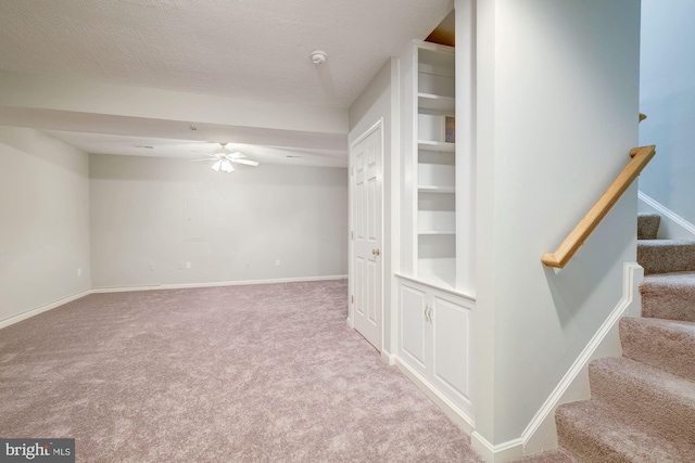 319 Chestertown St, Gaithersburg, MD 20878 - stairway with ceiling fan, carpet, and a textured ceiling