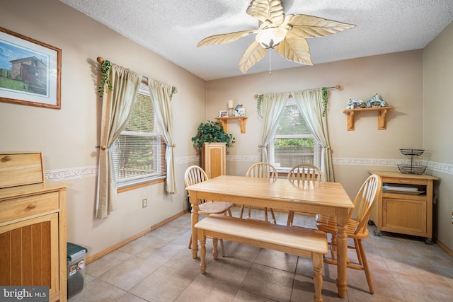 199 Cox Ave, West Creek, NJ 08092 - dining area with ceiling fan, a textured ceiling, and light tile patterned flooring