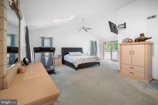 199 Cox Ave, West Creek, NJ 08092 - carpeted bedroom featuring vaulted ceiling, a skylight, access to outside, ceiling fan, and a textured ceiling