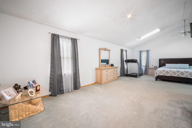 199 Cox Ave, West Creek, NJ 08092 - bedroom featuring carpet, a skylight, vaulted ceiling, and a textured ceiling