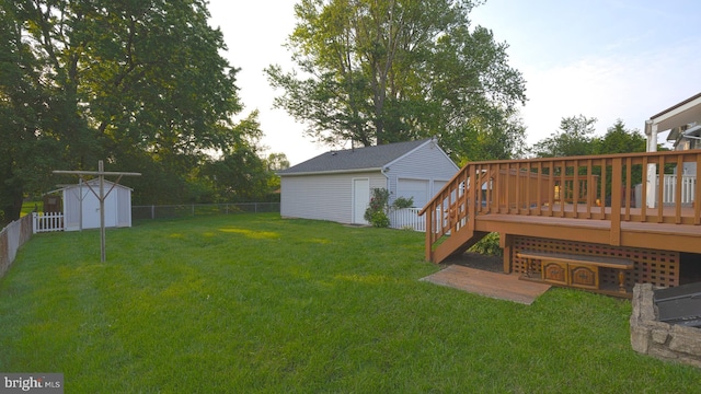 45 Wert Ave, Hamilton, NJ 08610 - fenced backyard featuring an outdoor structure, a wooden deck, and stairway