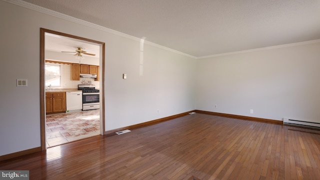 45 Wert Ave, Hamilton, NJ 08610 - spare room with baseboard heating, hardwood / wood-style flooring, ornamental molding, and a ceiling fan