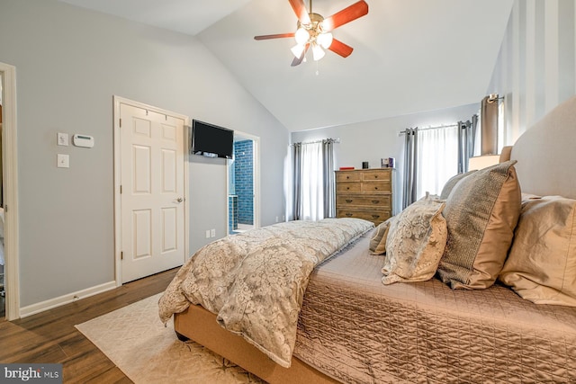 1506 Cloverhill Rd, Pottstown, PA 19464 - bedroom featuring vaulted ceiling, wood finished floors, and a ceiling fan