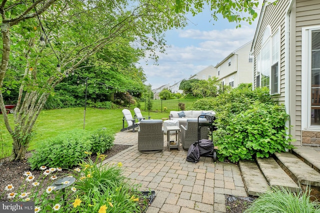 1506 Cloverhill Rd, Pottstown, PA 19464 - fenced backyard featuring a patio area and outdoor lounge area