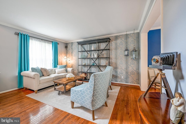1506 Cloverhill Rd, Pottstown, PA 19464 - living area featuring wood finished floors and ornamental molding