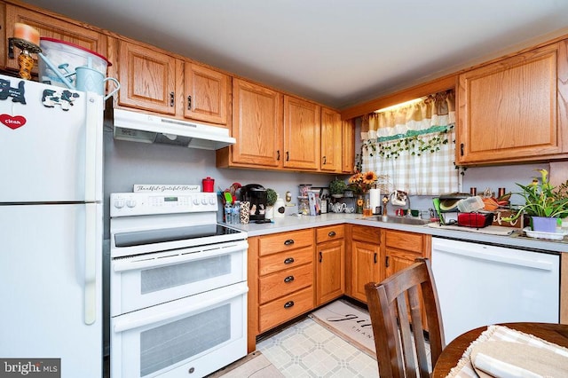 2170 Reading Blvd, Reading, PA 19609 - kitchen with white appliances, under cabinet range hood, and light countertops
