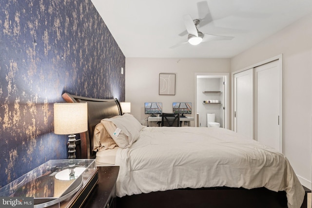 1211 Van St SE Unit 913, Washington, DC 20003 - bedroom featuring ensuite bathroom, a ceiling fan, and a closet