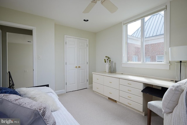 2801 Connecticut Ave NW Unit 32, Washington, DC 20008 - bedroom with light carpet, a closet, and a ceiling fan