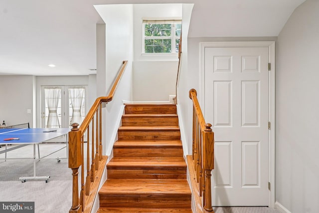 5570 La Vista Dr, Alexandria, VA 22310 - stairway with wood finished floors and recessed lighting