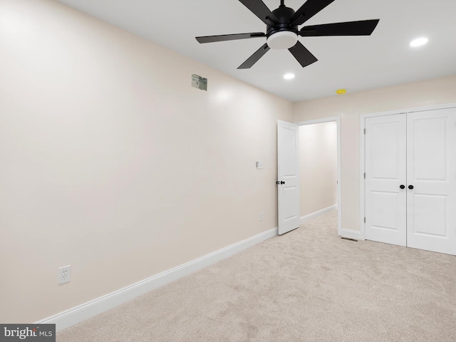 210 N Franklin St, Wilmington, DE 19805 - unfurnished bedroom featuring recessed lighting, light colored carpet, a closet, and a ceiling fan