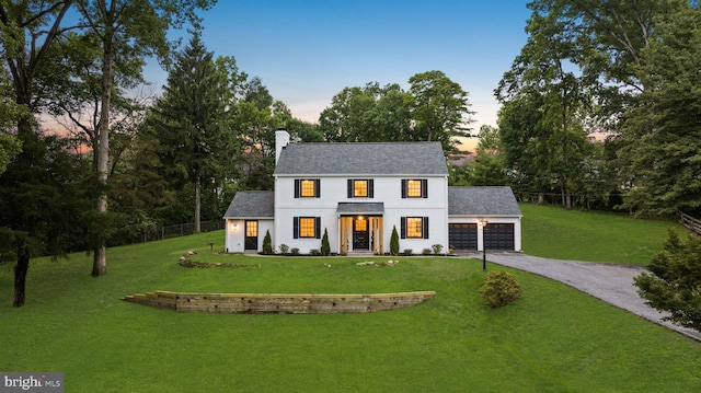 7819 Overbrook, Ruxton, MD 21204 - modern farmhouse featuring an attached garage, driveway, a chimney, and a shingled roof