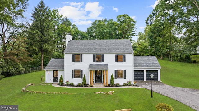 7819 Overbrook, Ruxton, MD 21204 - view of front facade with a garage, a chimney, driveway, and a shingled roof