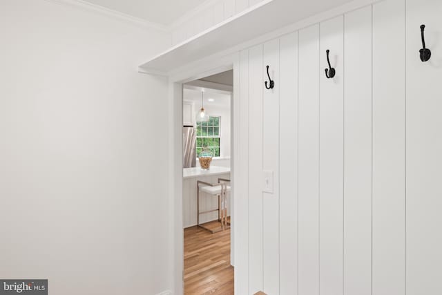 7819 Overbrook, Ruxton, MD 21204 - mudroom with light wood-style floors and ornamental molding
