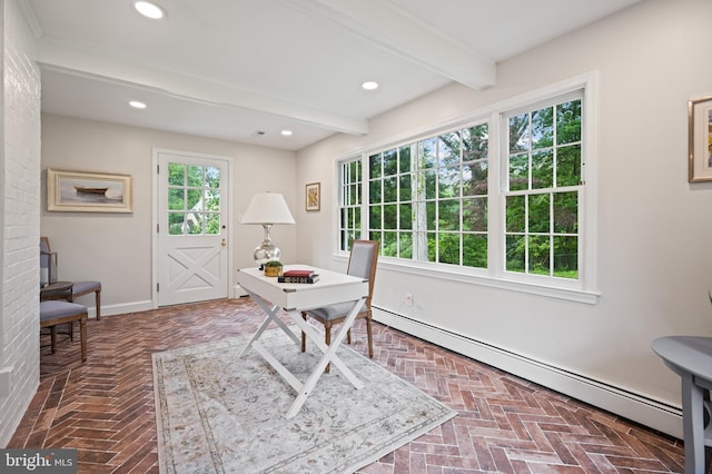 7819 Overbrook, Ruxton, MD 21204 - office featuring a baseboard heating unit, beam ceiling, and recessed lighting
