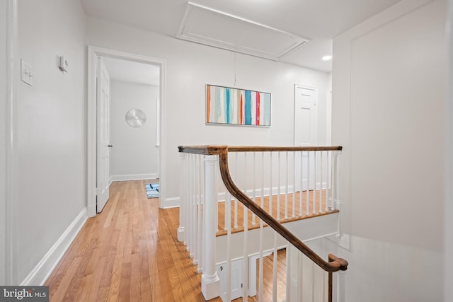 7819 Overbrook, Ruxton, MD 21204 - hall featuring attic access, light wood-style flooring, recessed lighting, and an upstairs landing