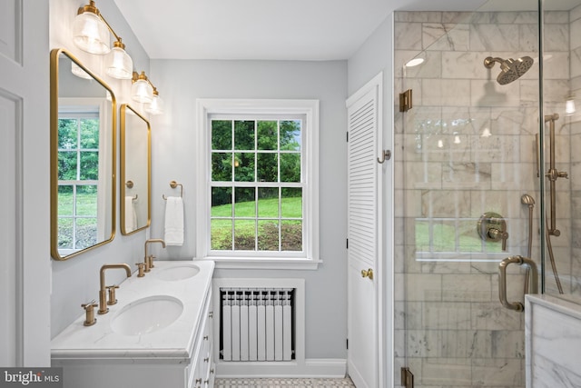 7819 Overbrook, Ruxton, MD 21204 - full bath with radiator, double vanity, and plenty of natural light