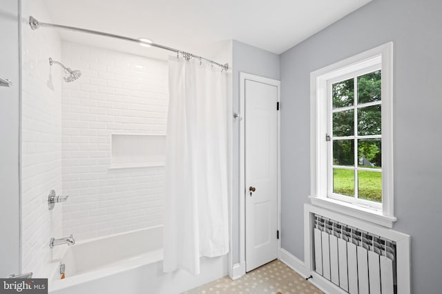 7819 Overbrook, Ruxton, MD 21204 - bathroom with radiator, shower / tub combo, and tile patterned floors