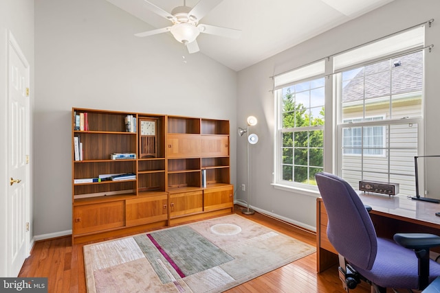 3709 Apple Cider Ct, Dumfries, VA 22025 - office with wood finished floors, a ceiling fan, and high vaulted ceiling