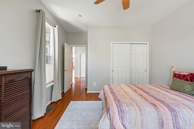 3709 Apple Cider Ct, Dumfries, VA 22025 - bedroom with wood finished floors, ceiling fan, and a closet