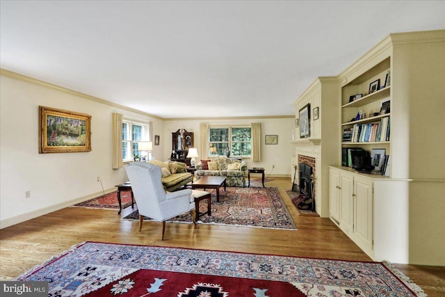 154 Deer Hill Rd, Reading, PA 19607 - living room with crown molding, a fireplace with flush hearth, and wood finished floors