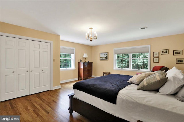 154 Deer Hill Rd, Reading, PA 19607 - bedroom featuring a chandelier, wood finished floors, and a closet