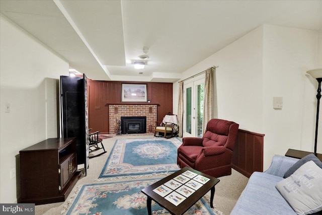154 Deer Hill Rd, Reading, PA 19607 - living room with light colored carpet and a brick fireplace