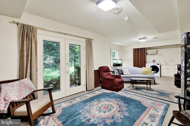 154 Deer Hill Rd, Reading, PA 19607 - living room with carpet, french doors, and washer / clothes dryer