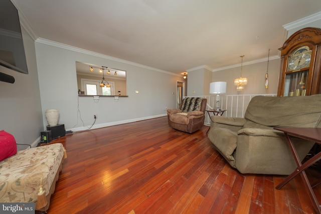 4179 Fiery Run Rd, Linden, VA 22642 - living room featuring a chandelier, wood finished floors, and ornamental molding