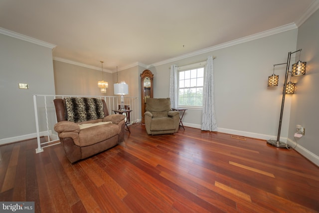 4179 Fiery Run Rd, Linden, VA 22642 - living area with hardwood / wood-style flooring, crown molding, and a chandelier