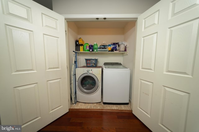 4179 Fiery Run Rd, Linden, VA 22642 - washroom with washing machine and dryer and wood finished floors