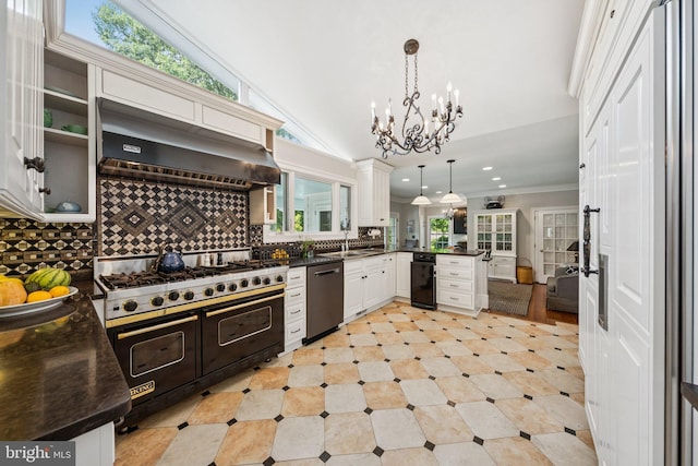 3201/2 Mansion Dr, Alexandria, VA 22302 - kitchen featuring double oven range, stainless steel dishwasher, dark countertops, a peninsula, and recessed lighting
