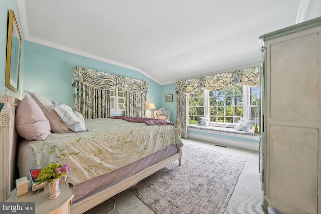 3201/2 Mansion Dr, Alexandria, VA 22302 - carpeted bedroom featuring crown molding and lofted ceiling