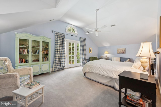 3201/2 Mansion Dr, Alexandria, VA 22302 - carpeted bedroom with lofted ceiling, access to exterior, and a ceiling fan