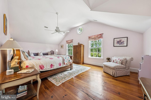 3201/2 Mansion Dr, Alexandria, VA 22302 - bedroom with vaulted ceiling, hardwood / wood-style flooring, and ceiling fan
