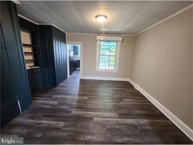 3322 Elmora Ave, Baltimore, MD 21213 - unfurnished dining area with crown molding and dark wood finished floors