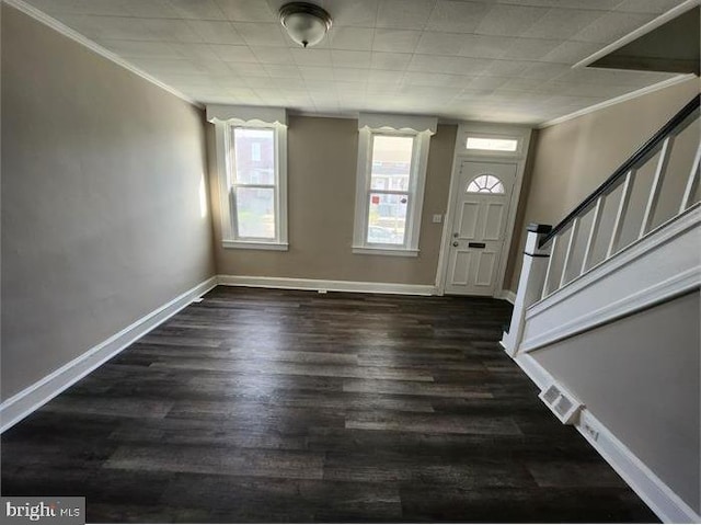 3322 Elmora Ave, Baltimore, MD 21213 - entrance foyer featuring stairs, crown molding, plenty of natural light, and wood finished floors