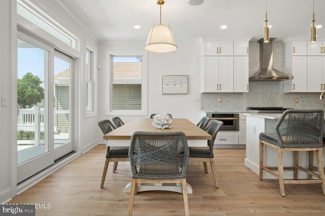 1 Capstan Rd, Waretown, NJ 08758 - dining space featuring light wood-style floors, recessed lighting, and ornamental molding