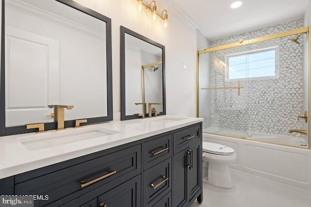 1 Capstan Rd, Waretown, NJ 08758 - full bathroom featuring double vanity, enclosed tub / shower combo, and crown molding