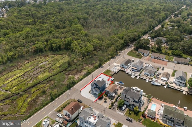 1 Capstan Rd, Waretown, NJ 08758 - aerial view of residential area with a large body of water and property boundaries highlighted