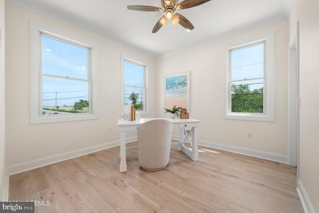 1 Capstan Rd, Waretown, NJ 08758 - office space with ornamental molding, light wood-style floors, and ceiling fan