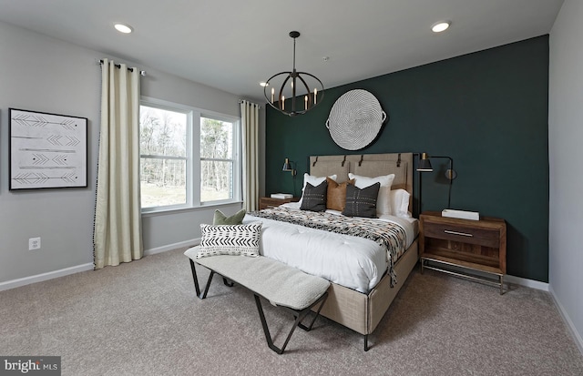 1106 Crested Wood Dr, Laurel, MD 20724 - carpeted bedroom featuring a chandelier and recessed lighting
