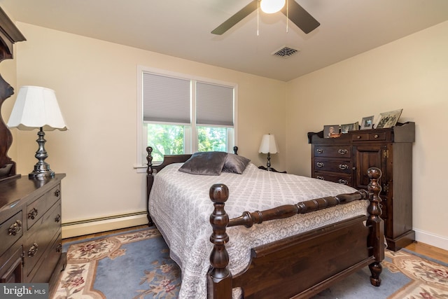 2462 Route Unit 412, Hellertown, PA 18055 - bedroom with baseboard heating, light wood-style flooring, and a ceiling fan