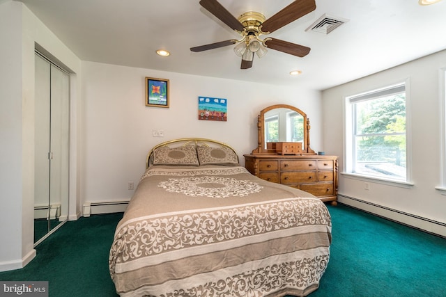 2462 Route Unit 412, Hellertown, PA 18055 - carpeted bedroom with a baseboard heating unit, recessed lighting, and a ceiling fan