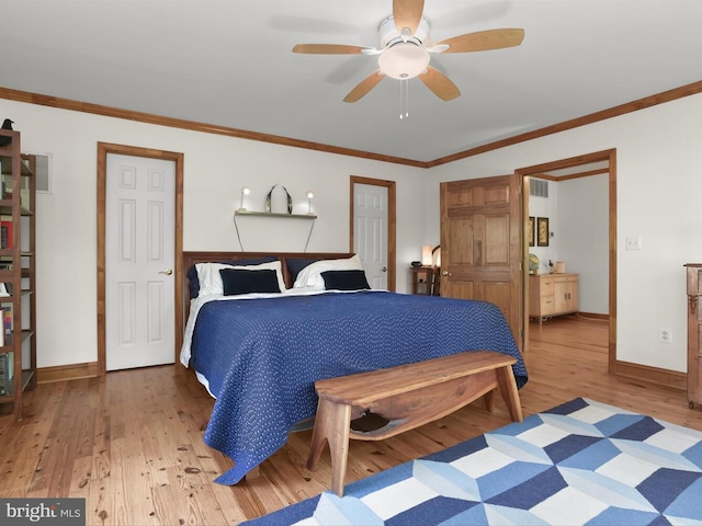 13310 Mockingbird Ln, Bowie, MD 20720 - bedroom with light wood finished floors, ornamental molding, and a ceiling fan