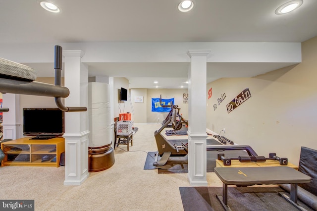 18 Knottingham Dr, Voorhees, NJ 08043 - workout area with carpet floors, recessed lighting, and ornate columns