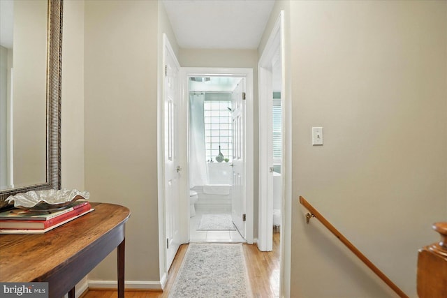 8141 Gray Haven Rd, Baltimore, MD 21222 - hall with light wood-style floors and an upstairs landing