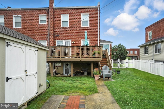 8141 Gray Haven Rd, Baltimore, MD 21222 - back of house with a deck, a shed, a fenced backyard, and brick siding