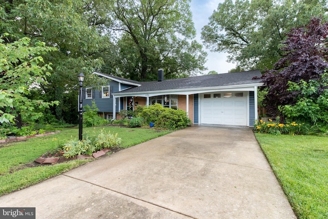 9718 48th Pl, College Park, MD 20740 - split level home featuring a garage, driveway, a front lawn, and a shingled roof