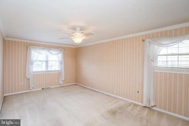 1018 Hilltop Rd, Warminster, PA 18974 - unfurnished room with ornamental molding, a ceiling fan, wallpapered walls, and carpet