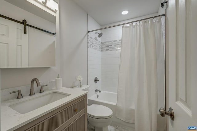 1623 Mason Ln, Charlottesville, VA 22903 - full bathroom featuring vanity, shower / bath combo, and recessed lighting